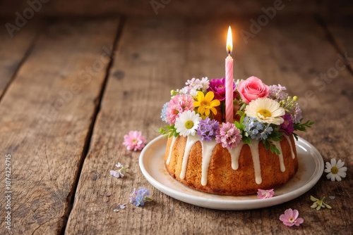Cute bundt cake holding a c...