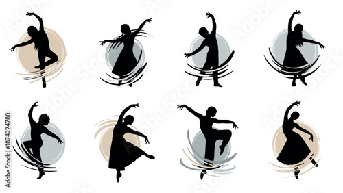Elegant dance silhouettes capturing graceful ballet and modern dance movements