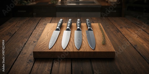 Four kitchen knives arrange...