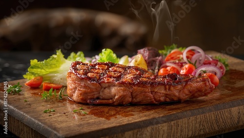 Juicy grilled pork meat nec...