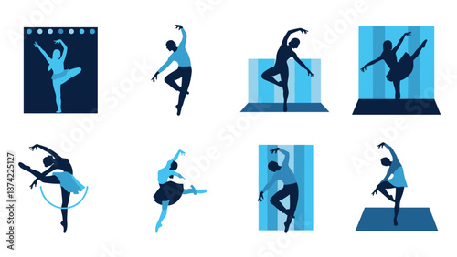 Elegant dance silhouettes displaying graceful ballet poses