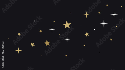 Golden stars and dots on black background night sky design