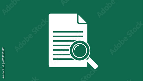 Document analysis icon with magnifying glass on green background