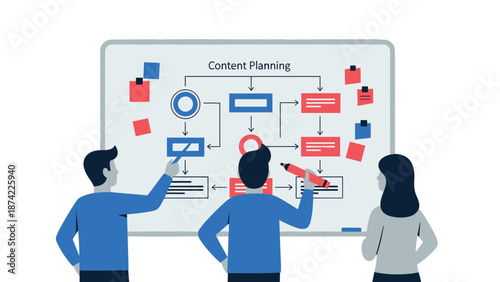 Collaborative teamwork concept with business strategy planning on whiteboard