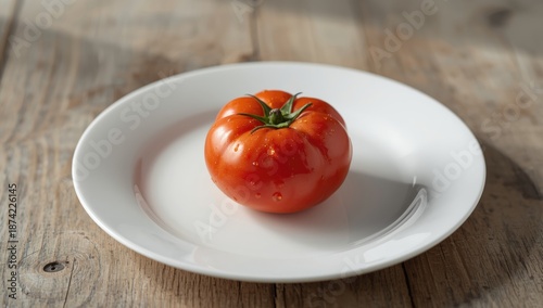 Red tomato on a white dish,...