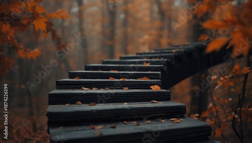Dark wooden staircase with ...