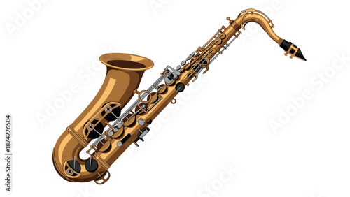 Realistic saxophone design with detailed elements and gold finish