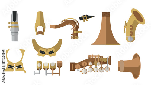 Flat saxophone parts set: detailed components for music enthusiasts