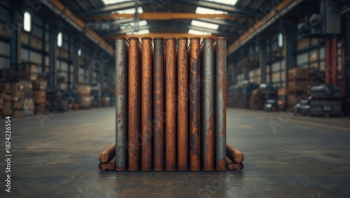 Stacked rusty steel pipes i...