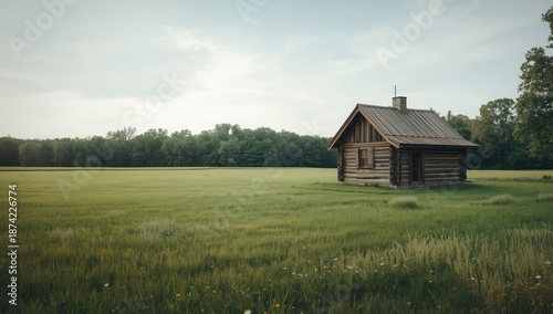 Old wooden cabin with slope...