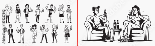 cartoon character illustration, human pose drawing, animated people artwork, playful figure sketch, hand drawn character art, comic style illustration, expressive pose design, printable character illu