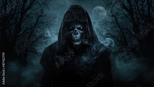 Low key image of a hooded z...