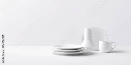 Set of white dinnerware on ...