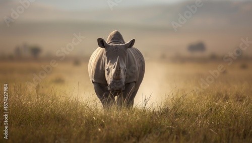 White rhino standing on grassy plains, highlighting species preservation efforts