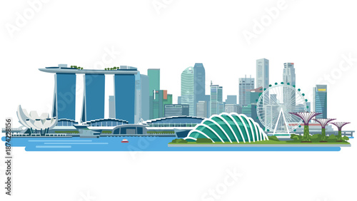 Singapore cityscape skyline with iconic landmarks and modern architecture