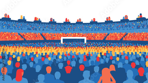 Colorful crowd in a stadium: silhouette fans at a football match