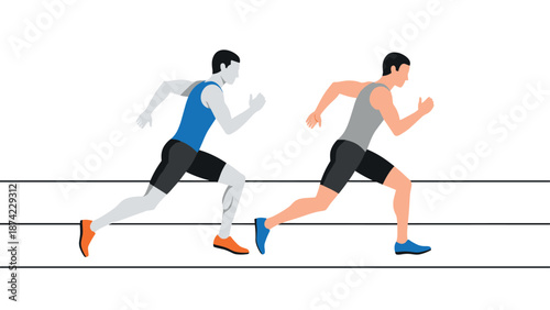 Athletic competition with two runners on track in dynamic motion