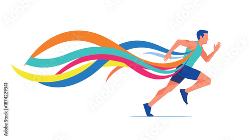 Dynamic colorful abstract runner with flowing ribbon trails