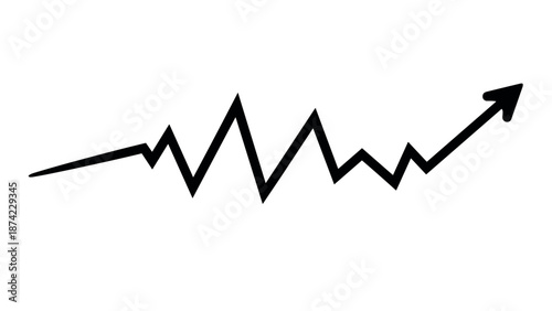 Upward trend arrow with zigzag line on white background