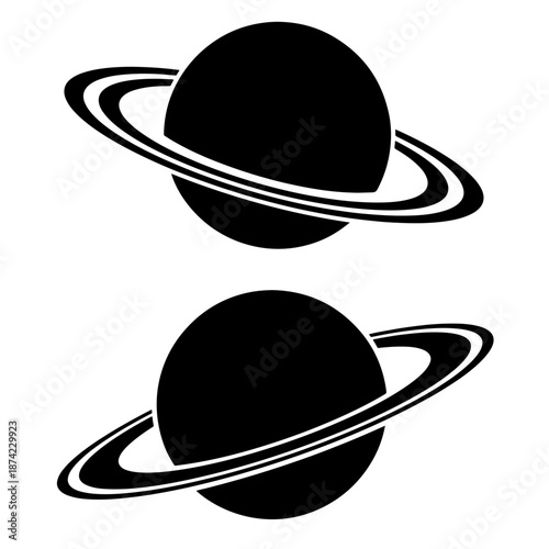 Saturn Planet Silhouette with Rings Space Astronomy Vector Icon