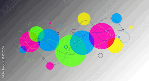 Vibrant multicolored geometric shapes illustration with interconnected lines on gradient background with colorful and abstract and graphic and design