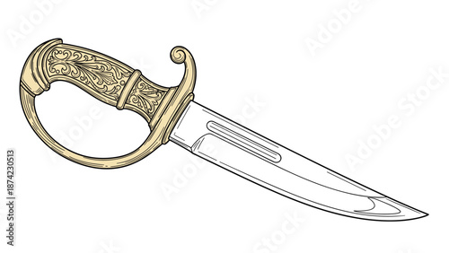 Intricate vintage dagger with ornate handle in linear design