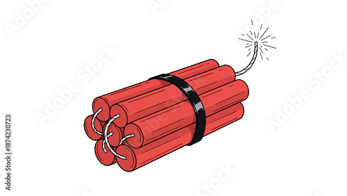 Dynamic explosive device with burning fuse in cartoon style