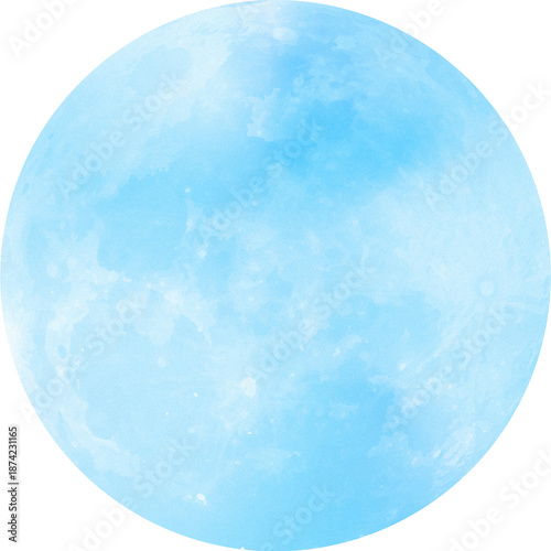 Blue Full Moon Watercolor PNG Illustration with Dreamy Fantasy Mood
