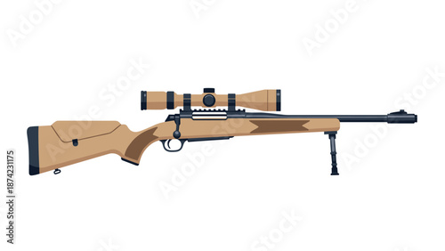 Modern flat design sniper rifle with scope and bipod