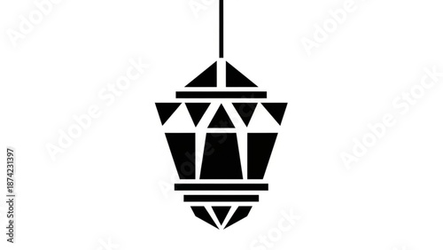 Black Lantern Icon Hanging on White Background