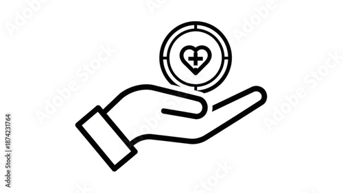 Hand Holding Coin with Heart Icon Isolated on White Background