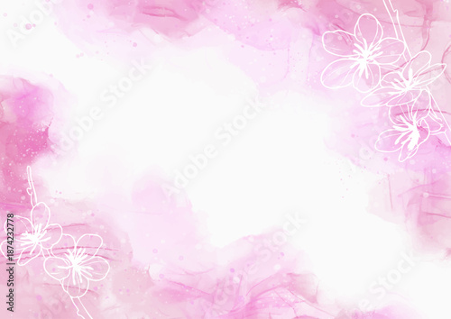 Hand painted pink watercolour background with floral design