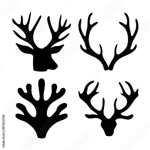 Elegant collection of various deer antler and head silhouettes for design projects