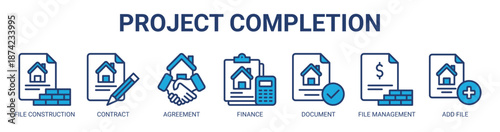 Project Completion web banner icon vector illustration concept for business with icon of file construction, contract, agreement, finance, document, file management, add file.