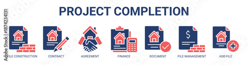 Project Completion web banner icon vector illustration concept for business with icon of file construction, contract, agreement, finance, document, file management, add file.