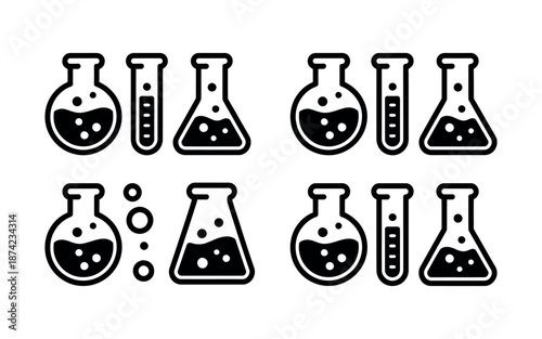 Test Tube and Flask Icons – Chemical, Laboratory, and Glass Container Vector