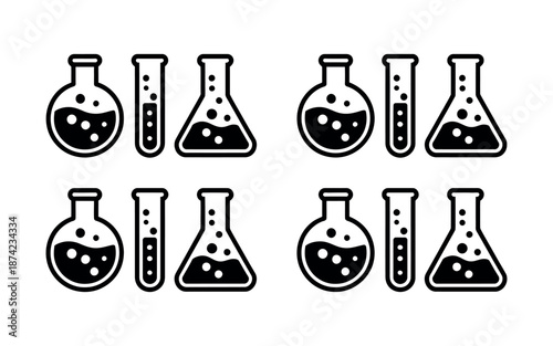Chemical Flask and Test Tube Icon Vector – Laboratory Glassware and Medicine Vial