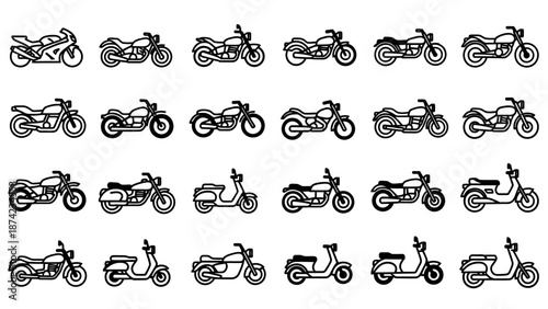 Motorcycle Silhouettes in Various Poses.