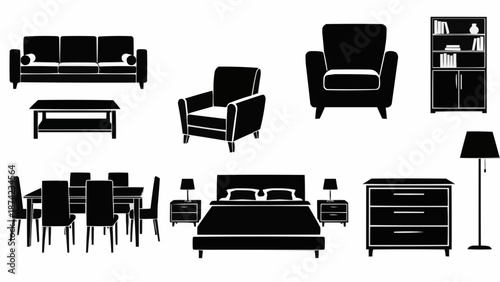 Collection of Furniture Silhouettes for Home Interior Design.