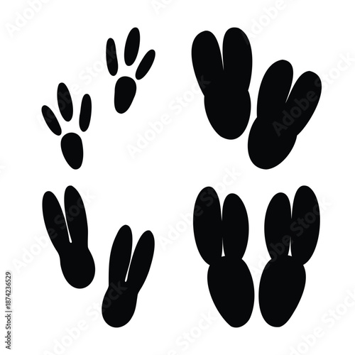 Collection of diverse animal footprints featuring paw and cloven hoof tracks