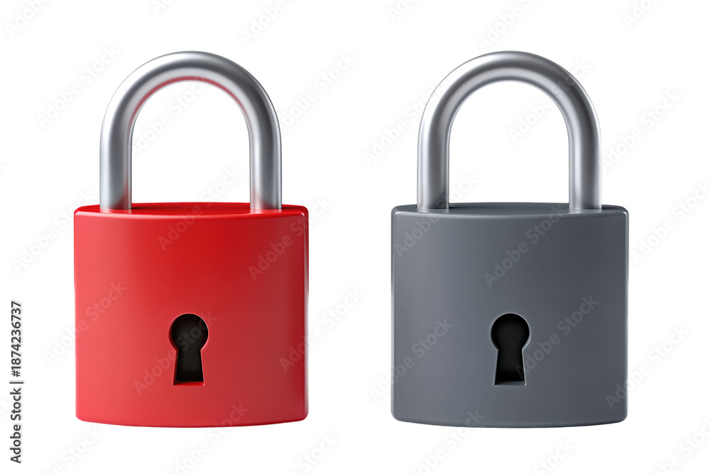 Fototapeta premium Red and gray padlocks with keyholes