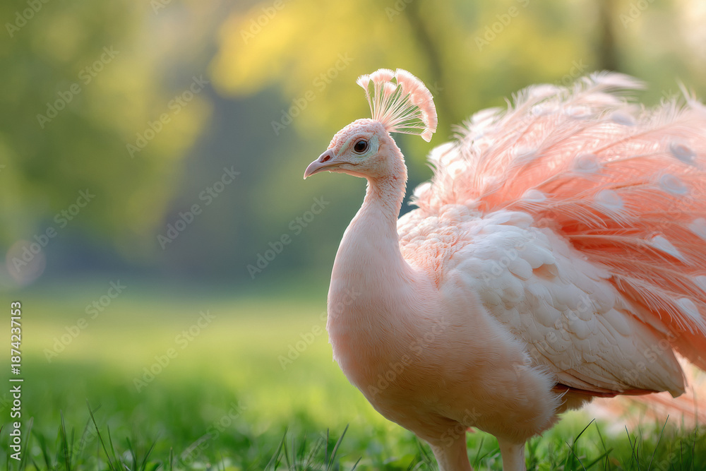 Fototapeta premium beautiful pink peacock in park