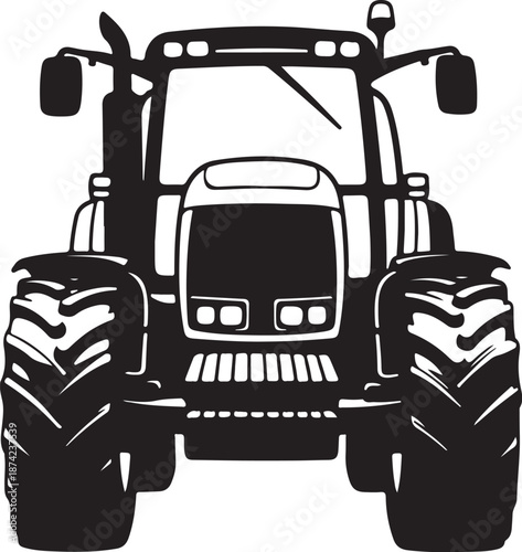 Black and white tractor illustration with large wheels front