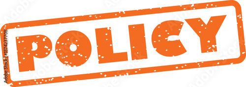 Orange rubber stamp with policy text