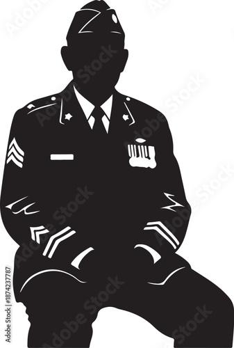 Silhouette of a military man in uniform sitting down