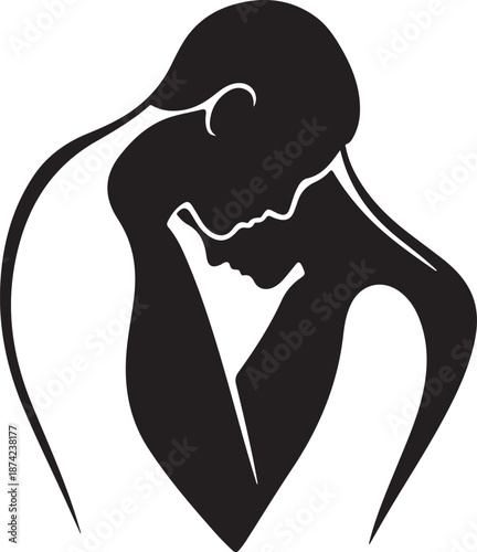 Silhouette of a couple embracing in love and intimacy