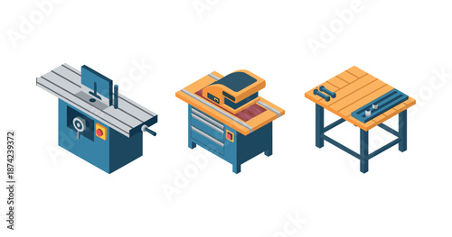 Isometric set of workshop tools and equipment