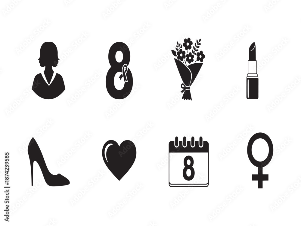 Fototapeta premium Black icons representing female beauty and wedding related symbols