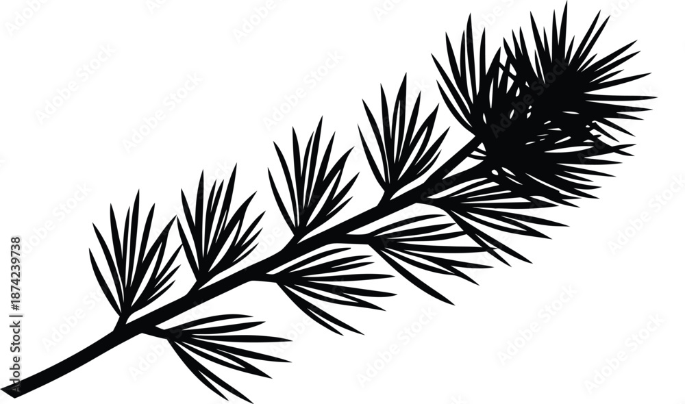 Obraz premium Pine Tree Branch with Needles Vector silhouette vector