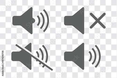 Sound volume icons set with different signal levels on white background. Аn icon that increases and reduces the sound. Speaker icon set. volume icon vector. loudspeaker icon vector. design eps 10